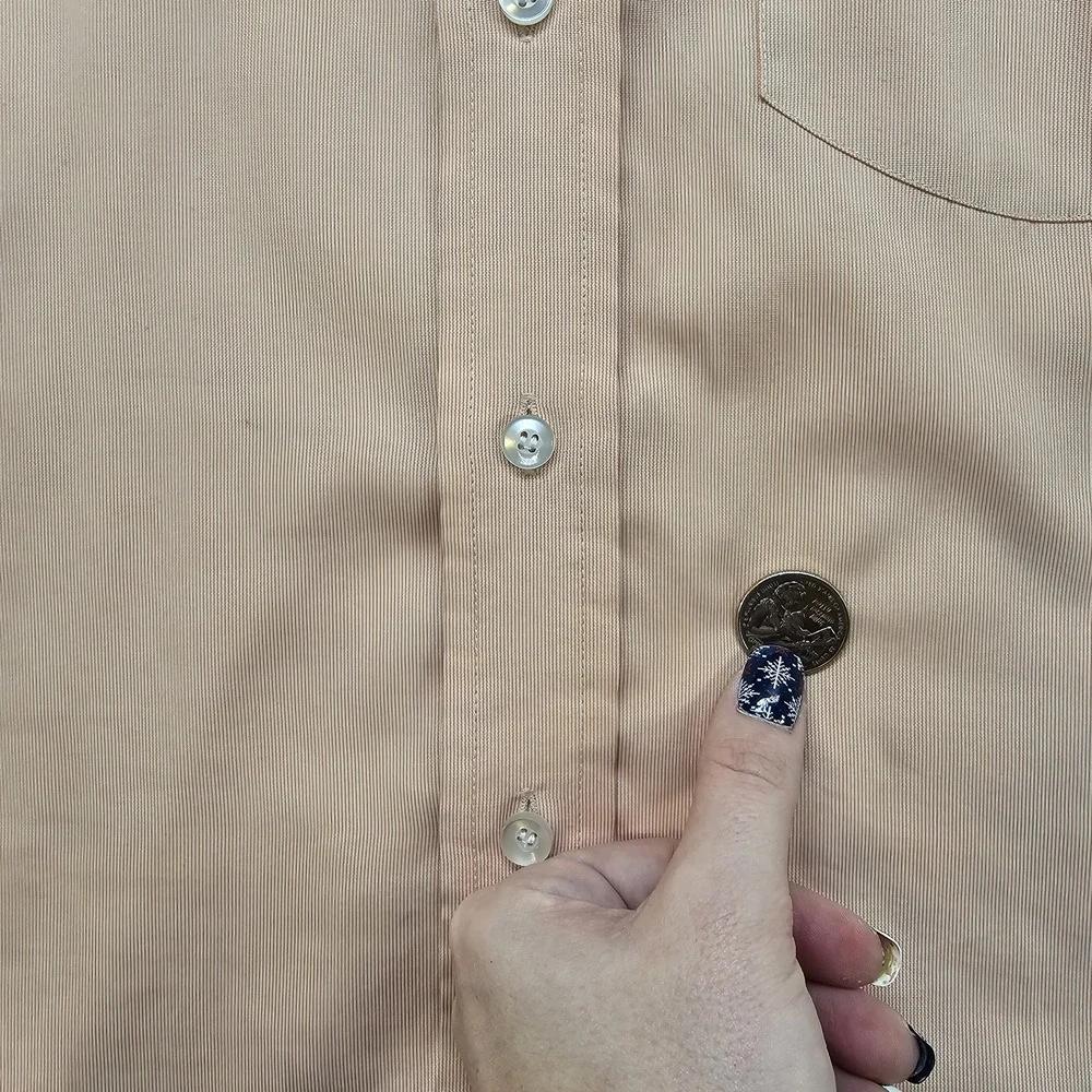 Gold‎ Cuff Men's Dress Shirt Size 40 Peach Tan Long Sleeve Button Front